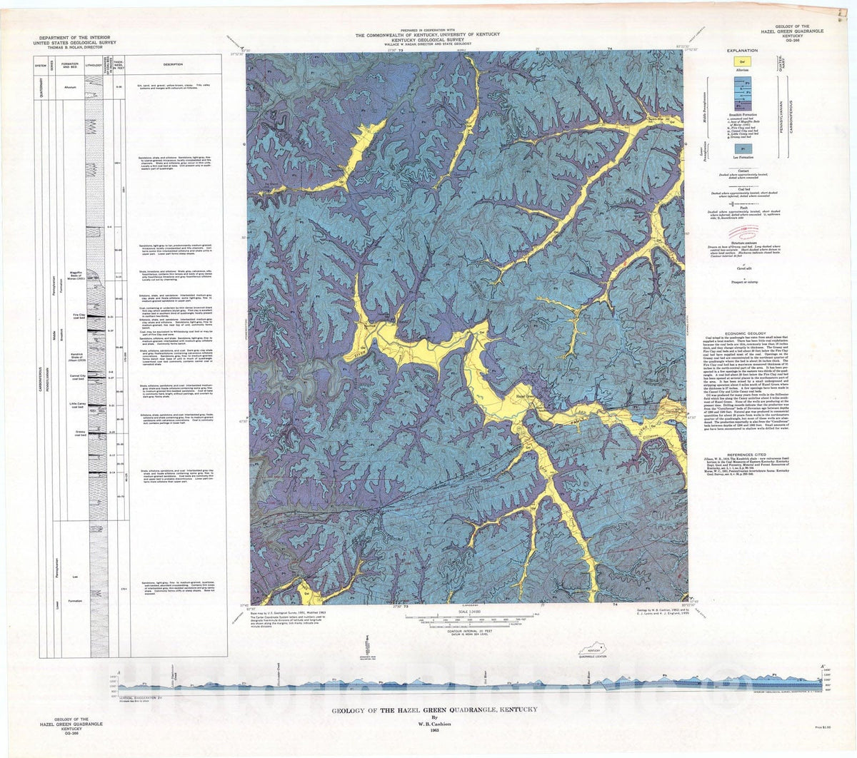 Map : Geology of the Hazel Green quadrangle, Kentucky, 1963 Cartography Wall Art :