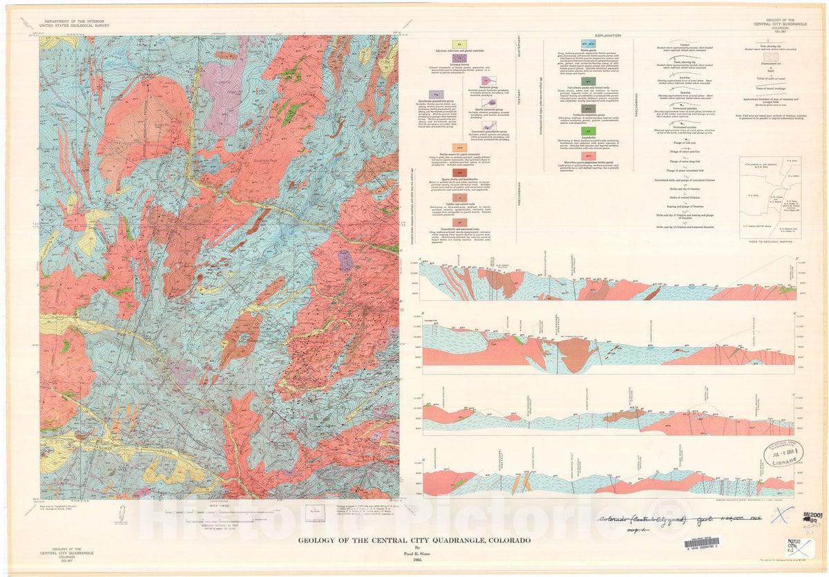 Map : Geology of the Central City quadrangle, Colorado, 1964 Cartography Wall Art :