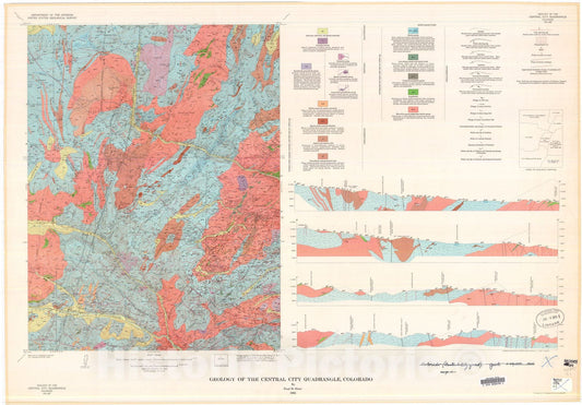 Map : Geology of the Central City quadrangle, Colorado, 1964 Cartography Wall Art :