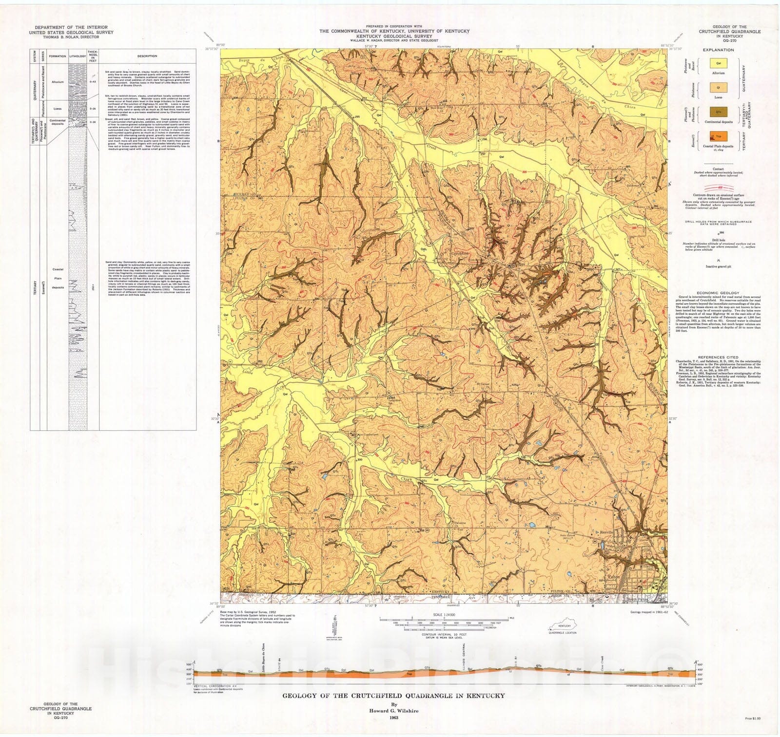 Map : Geology of the Crutchfield quadrangle in Kentucky, 1963 Cartography Wall Art :