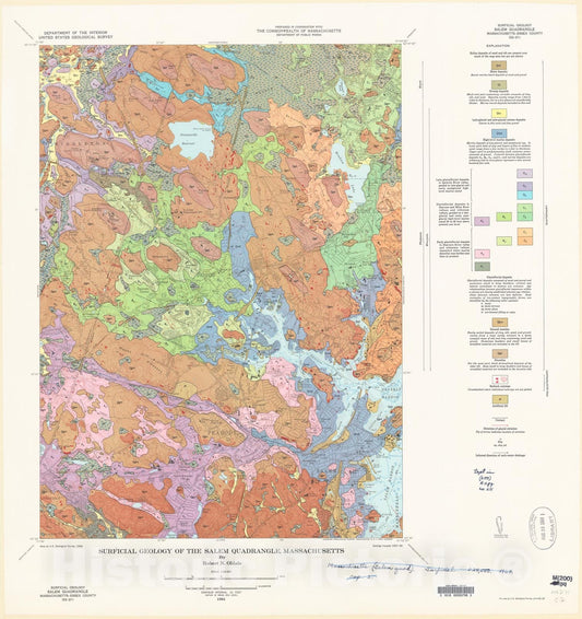 Map : Surficial geology of the Salem quadrangle, Massachusetts, 1964 Cartography Wall Art :