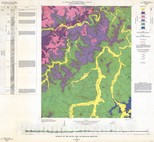 Map : Geology of the South Union quadrangle, Kentucky, 1963 Cartography Wall Art :