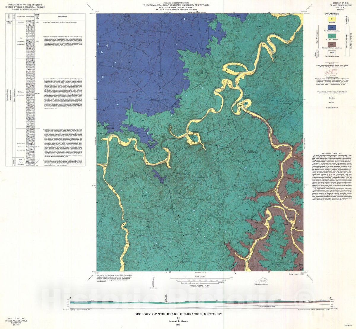 Map : Geology of the Drake quadrangle, Kentucky, 1963 Cartography Wall Art :