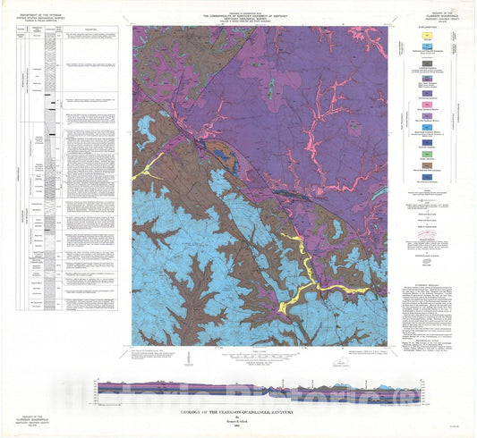 Map : Geology of the Clarkson quadrangle, Kentucky, 1963 Cartography Wall Art :