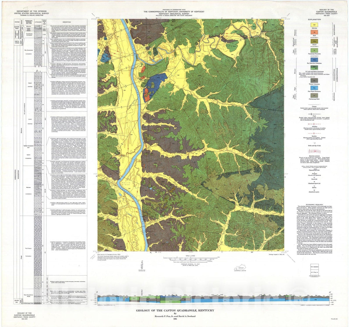 Map : Geology of the Canton quadrangle, Kentucky, 1963 Cartography Wall Art :