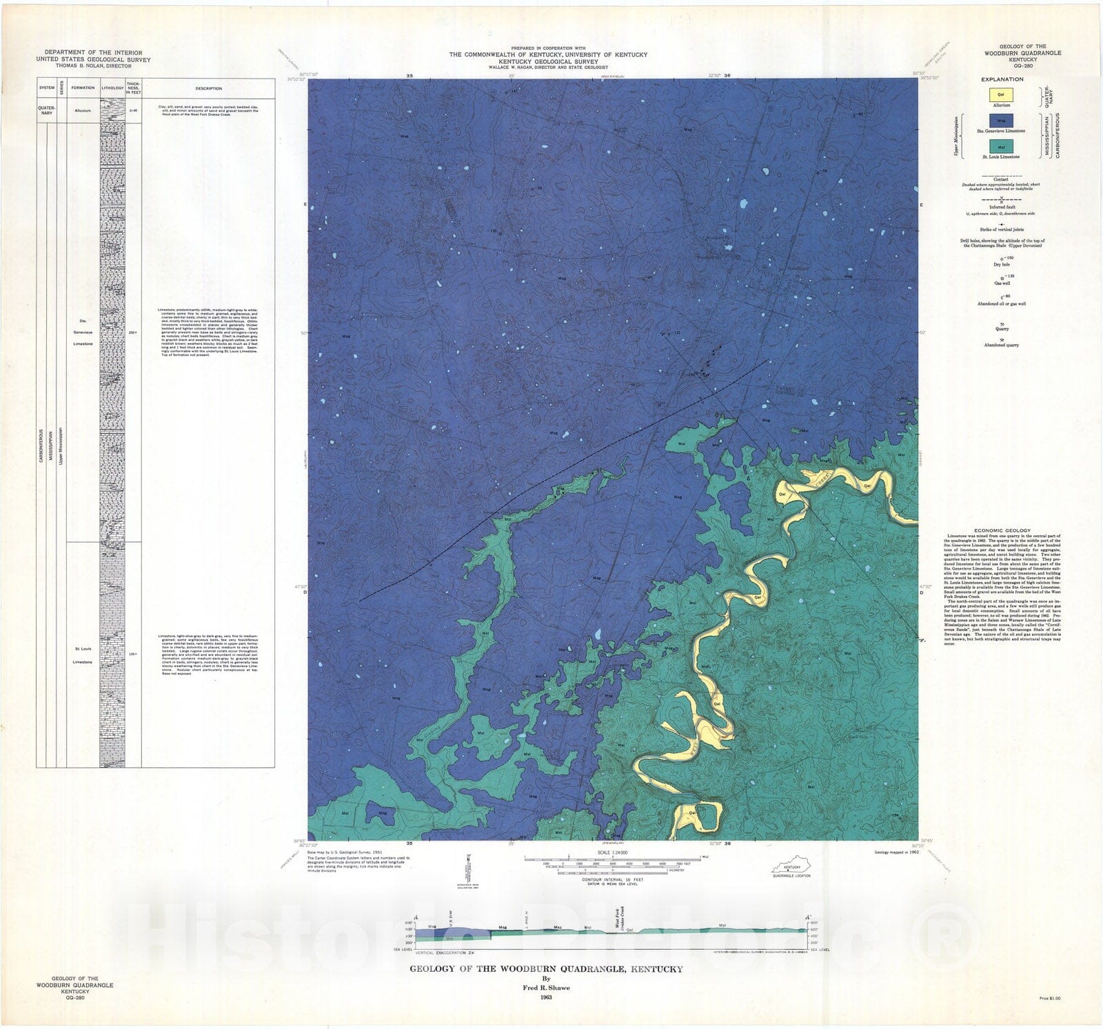 Map : Geology of the Woodburn quadrangle, Kentucky, 1963 Cartography Wall Art :