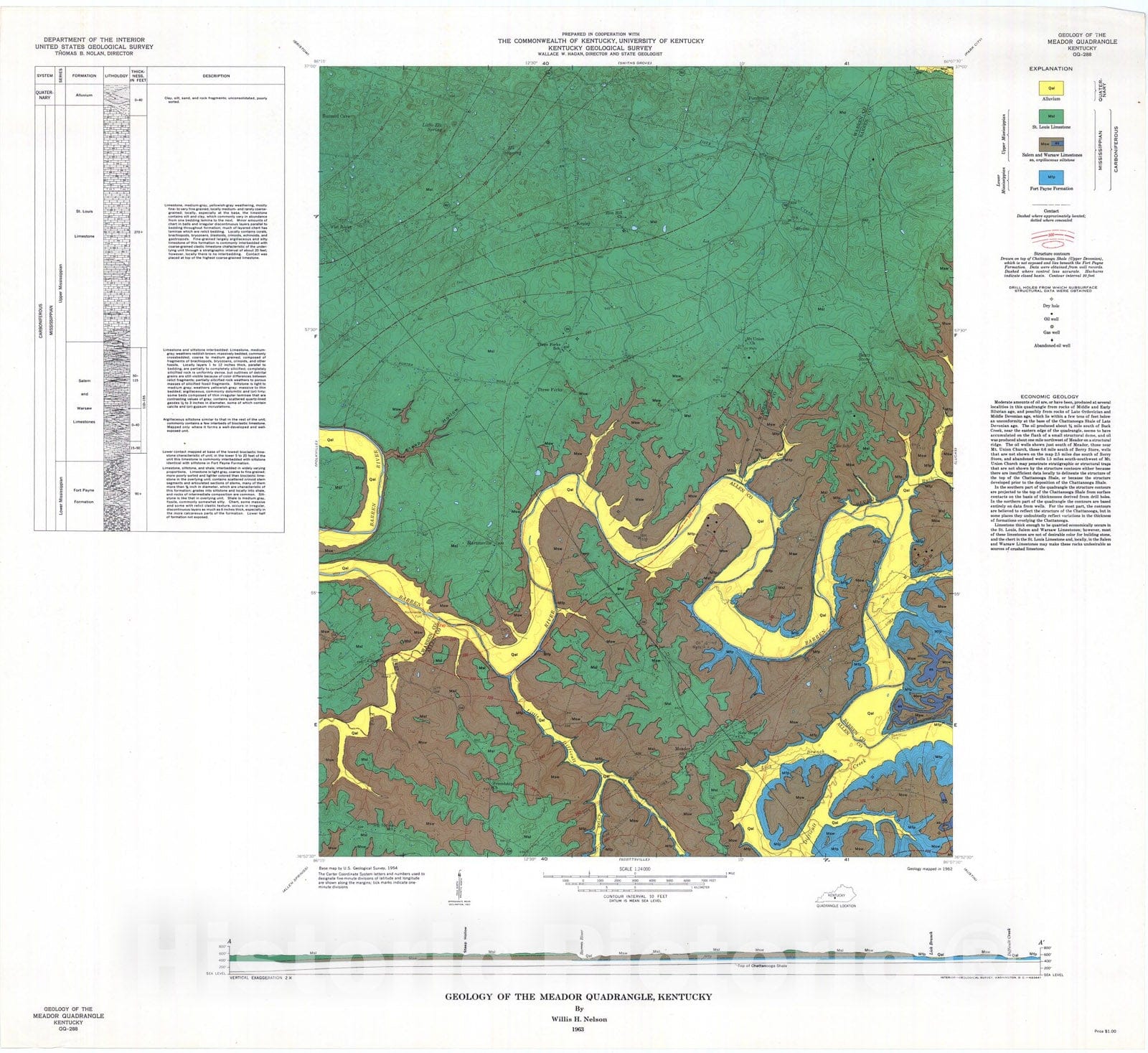 Map : Geology of the Meador quadrangle, Kentucky, 1963 Cartography Wall Art :
