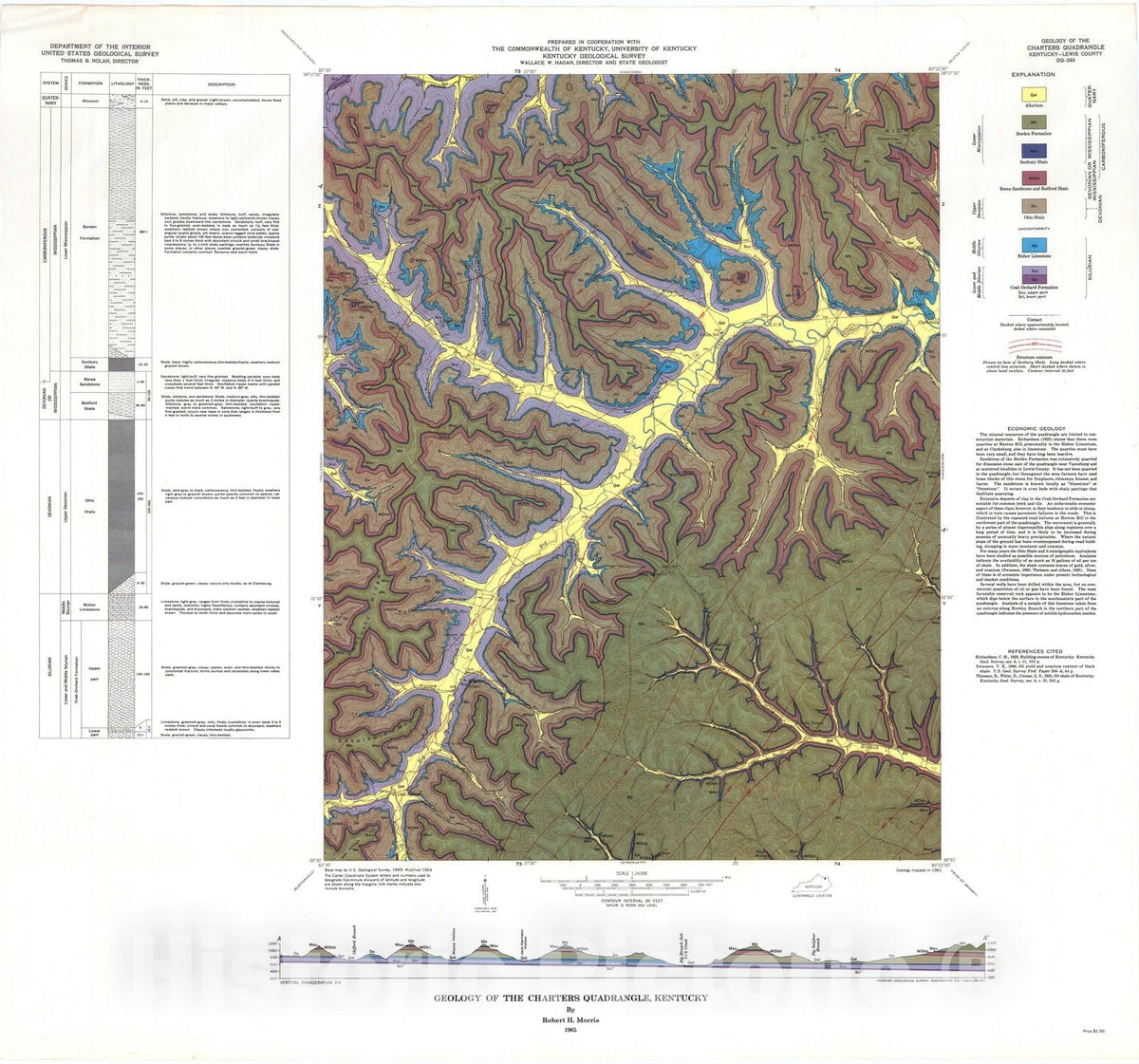 Map : Geology of the Charters quadrangle, Kentucky, 1965 Cartography Wall Art :