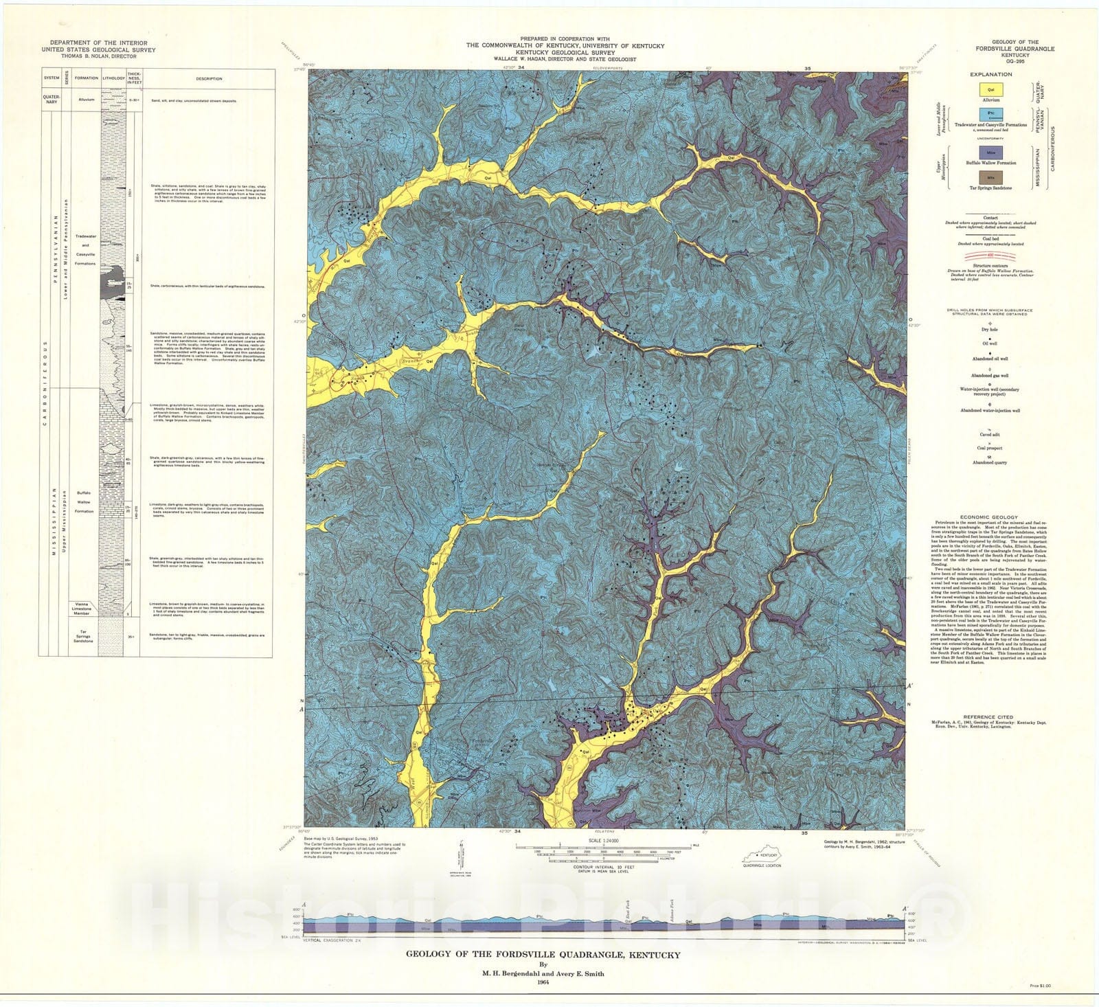 Map : Geology of the Fordsville quadrangle, Kentucky, 1964 Cartography Wall Art :