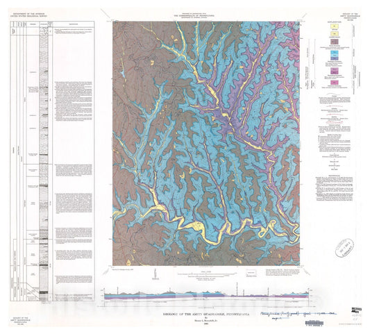 Map : Geology of the Amity quadrangle, Pennsylvania, 1964 Cartography Wall Art :