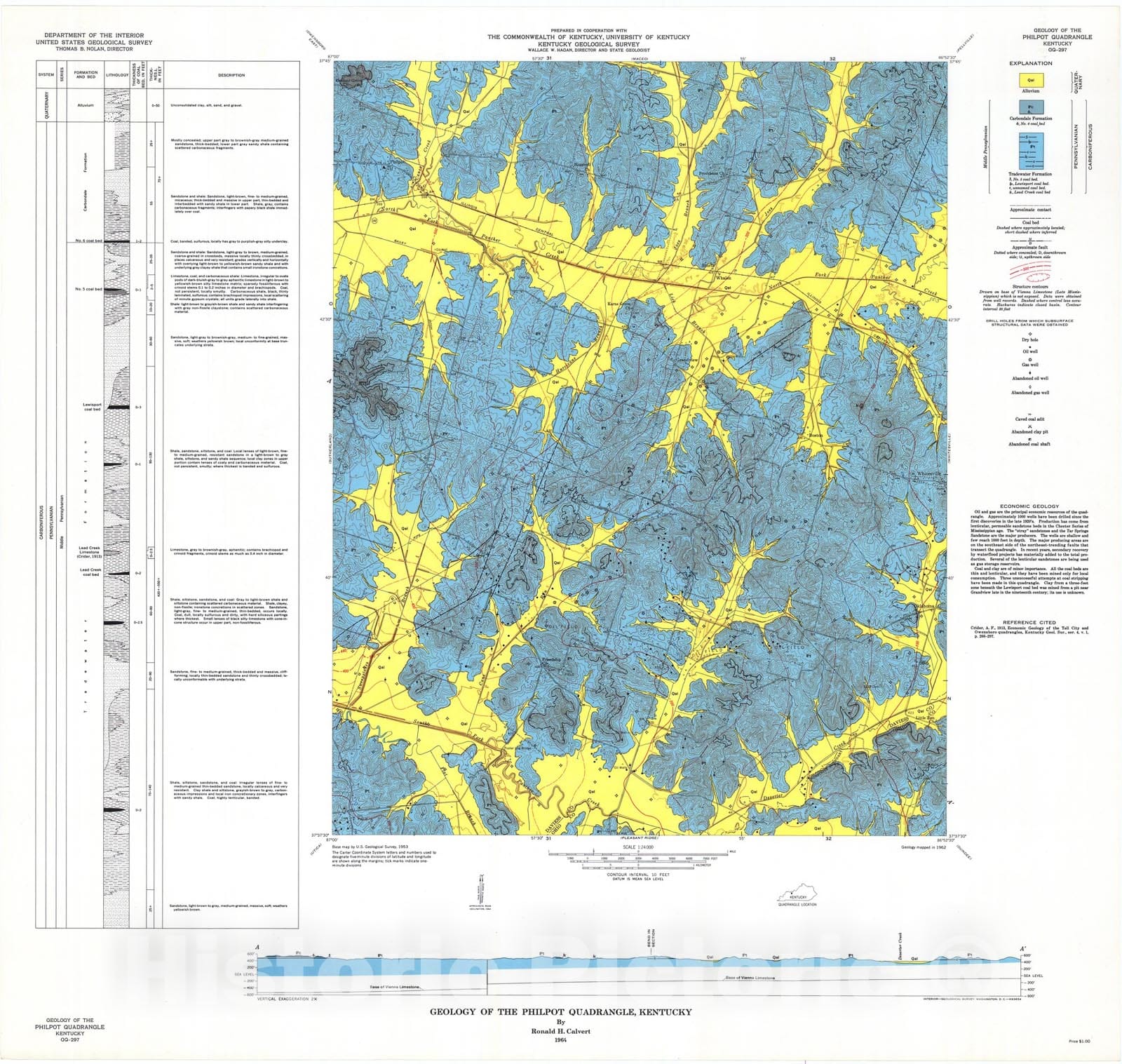 Map : Geology of the Philpot quadrangle, Kentucky, 1964 Cartography Wall Art :