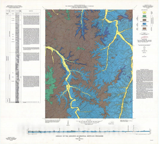 Map : Geology of the Adolphus quadrangle, Kentucky-Tennessee, 1964 Cartography Wall Art :