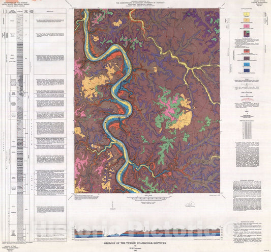 Map : Geology of the Tyrone quadrangle, Kentucky, 1964 Cartography Wall Art :