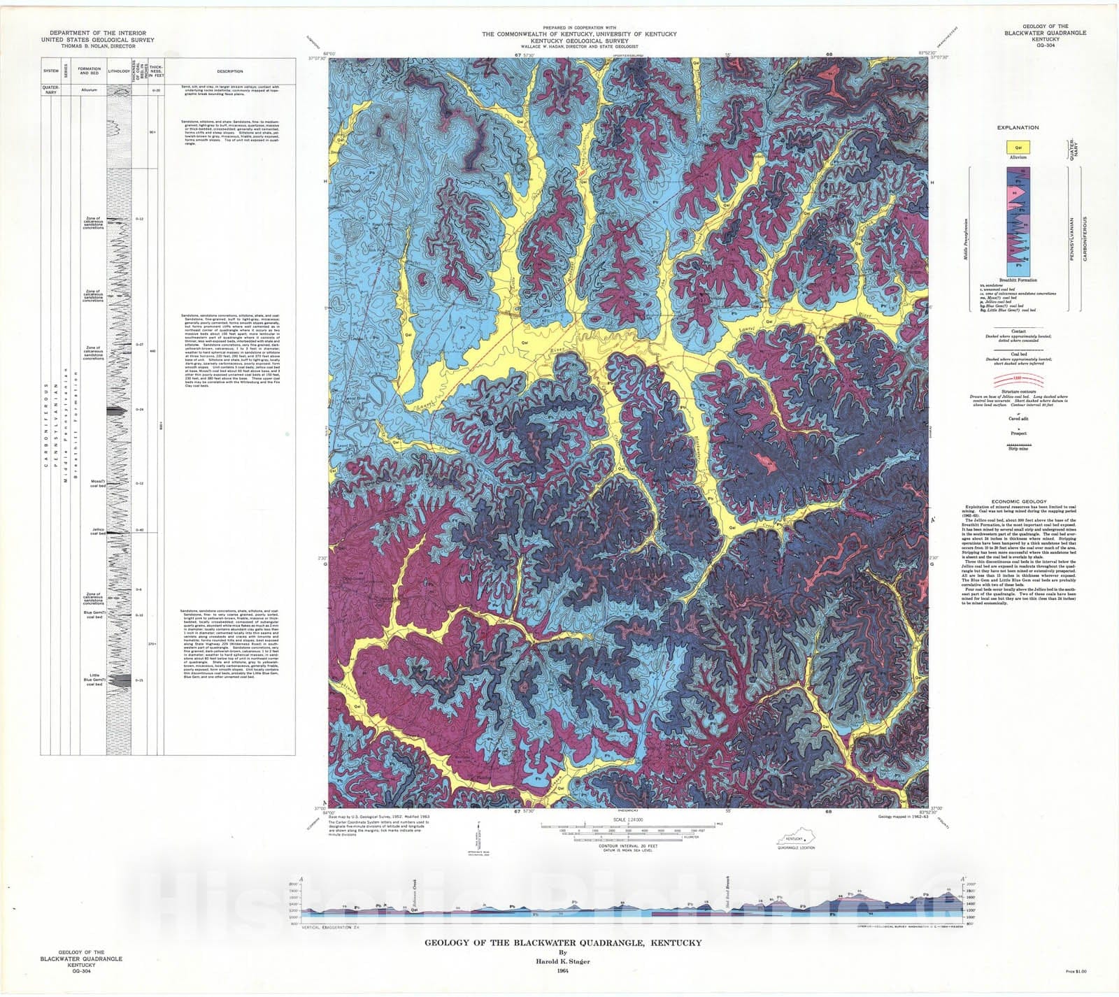 Map : Geology of the Blackwater quadrangle, Kentucky, 1964 Cartography Wall Art :