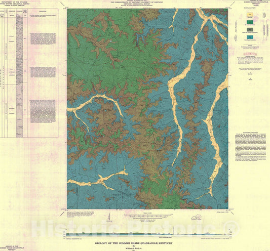 Map : Geology of the Summer Shade quadrangle, Kentucky, 1964 Cartography Wall Art :