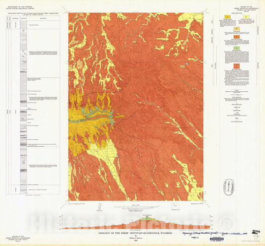 Map : Geology of the Sheep Mountain quadrangle, Wyoming, 1964 Cartography Wall Art :