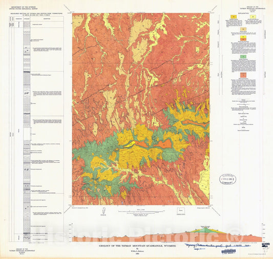 Map : Geology of the Tatman Mountain quadrangle, Wyoming, 1964 Cartography Wall Art :
