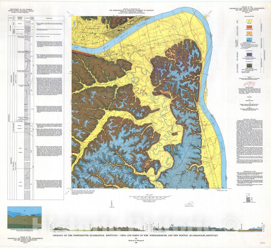 Map : Geology of the Portsmouth quadrangle, Kentucky-Ohio and parts of the Wheelersburg and New Boston quadrangles, Kentucky, 1964 Cartography Wall Art :