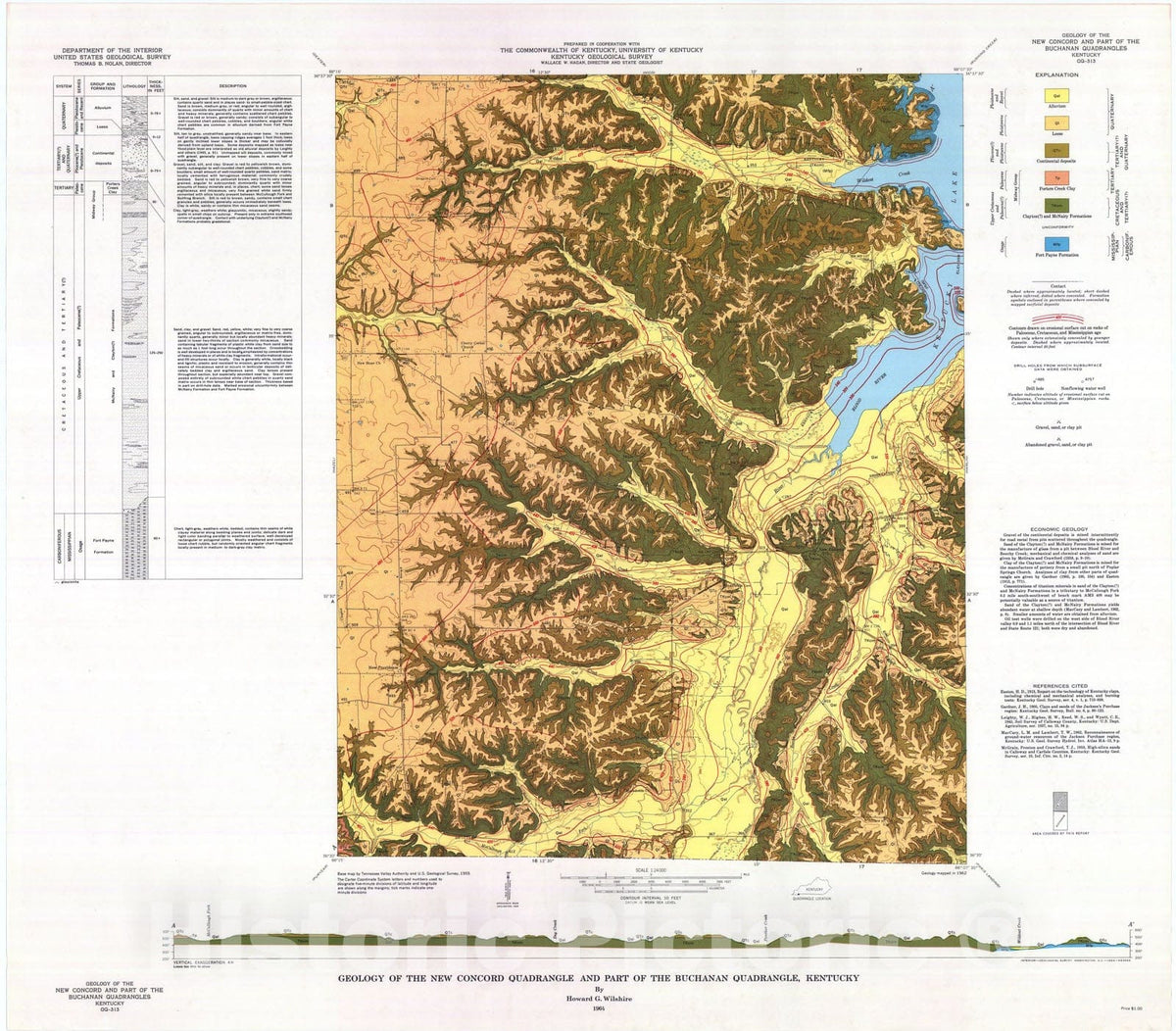 Map : Geology of the New Concord quadrangle and part of the Buchanan quadrangle, Kentucky, 1964 Cartography Wall Art :