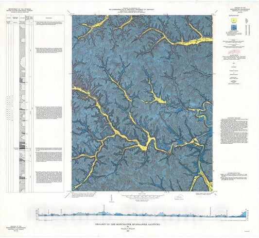 Map : Geology of the Manchester quadrangle, Kentucky, 1964 Cartography Wall Art :