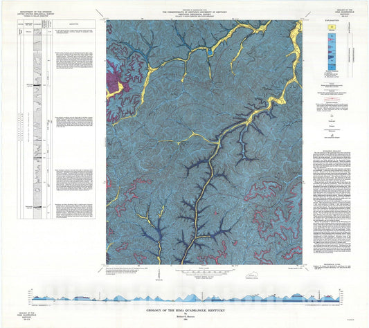 Map : Geology of the Hima quadrangle, Kentucky, 1964 Cartography Wall Art :