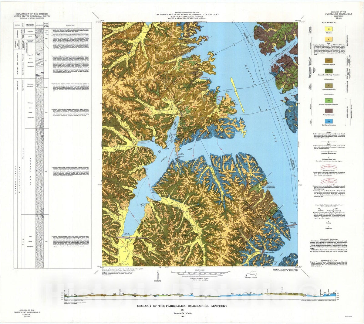 Map : Geology of the Fairdealing quadrangle, Kentucky, 1964 Cartography Wall Art :