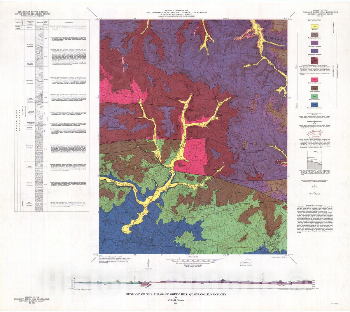 Map : Geology of the Pleasant Green Hill quadrangle, Kentucky, 1964 Cartography Wall Art :