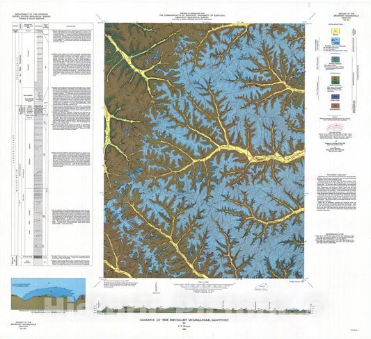 Map : Geology of the Brushart quadrangle, Kentucky, 1964 Cartography Wall Art :