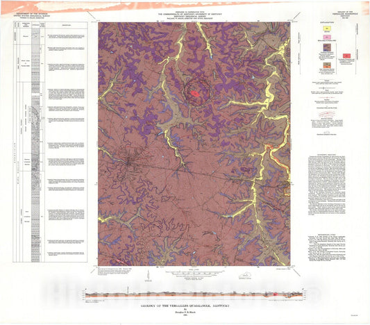 Map : Geology of the Versailles quadrangle, Kentucky, 1964 Cartography Wall Art :