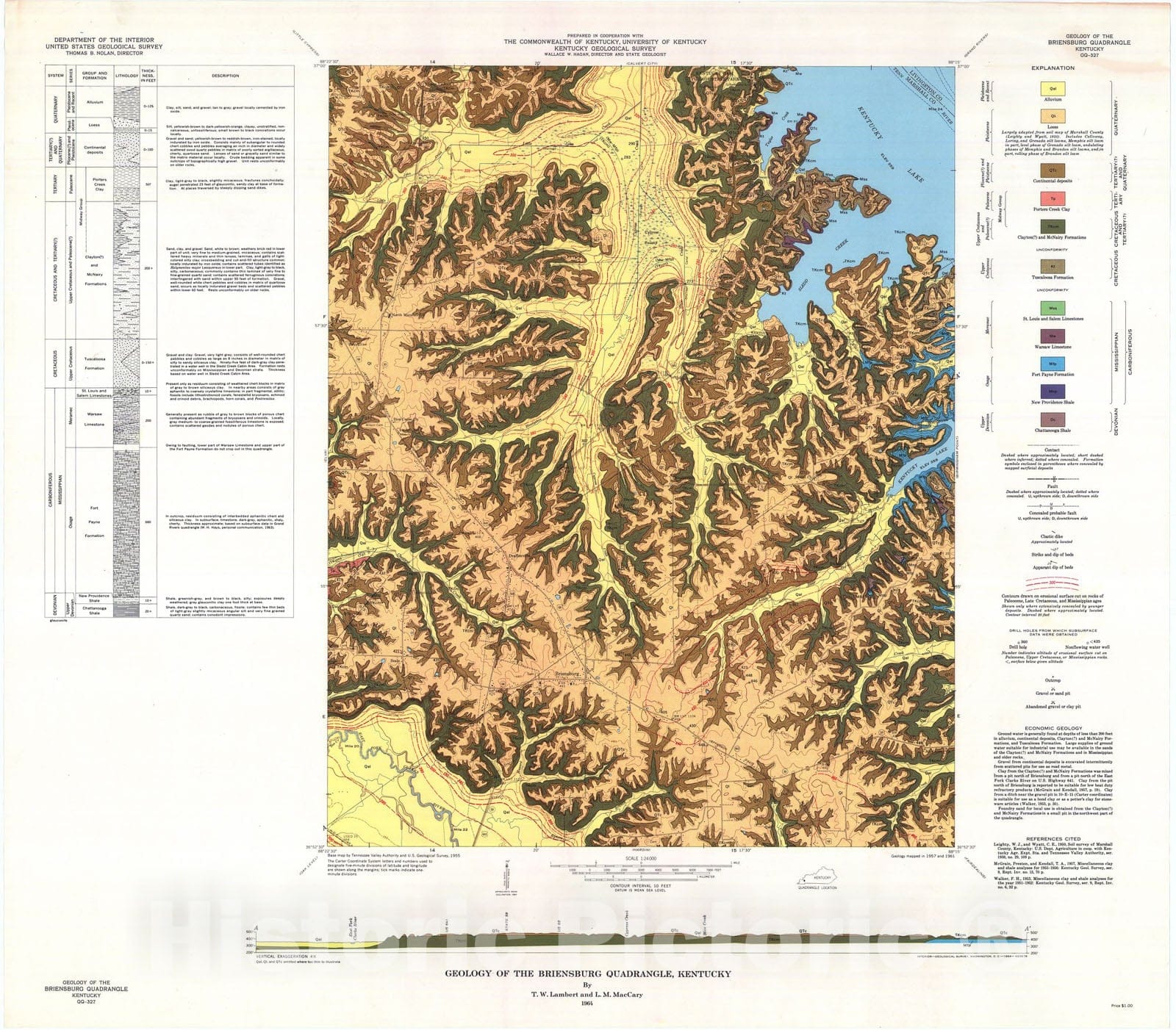 Map : Geology of the Briensburg quadrangle, Kentucky, 1964 Cartography Wall Art :