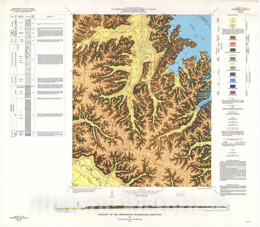 Map : Geology of the Briensburg quadrangle, Kentucky, 1964 Cartography Wall Art :