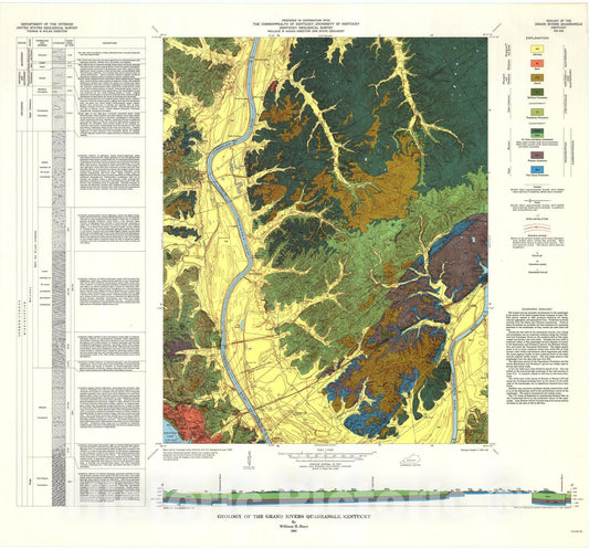 Map : Geology of the Grand Rivers quadrangle, Kentucky, 1964 Cartography Wall Art :