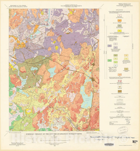 Map : Surficial geology of the Concord quadrangle, Massachusetts, 1964 Cartography Wall Art :