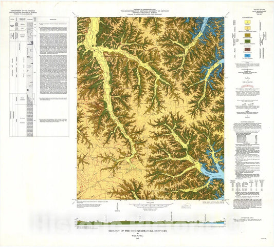 Map : Geology of the Hico quadrangle, Kentucky, 1965 Cartography Wall Art :