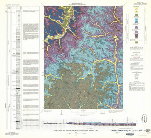 Map : Geology of the Washington East quadrangle, Pennsylvania, 1964 Cartography Wall Art :