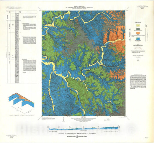 Map : Geology of the Montpelier quadrangle, Kentucky, 1964 Cartography Wall Art :