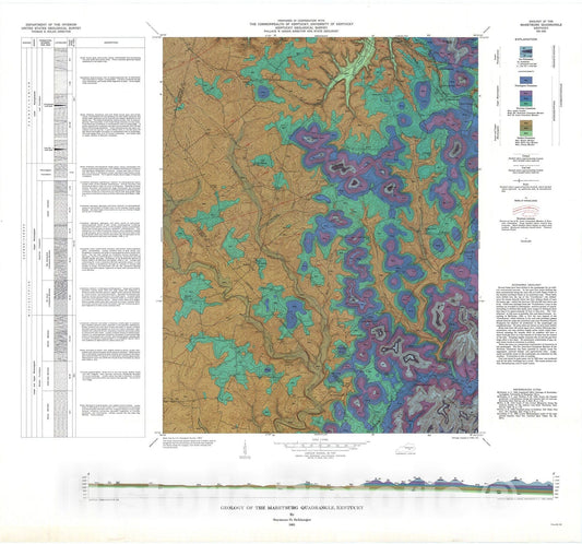 Map : Geology of the Maretburg quadrangle, Kentucky, 1965 Cartography Wall Art :