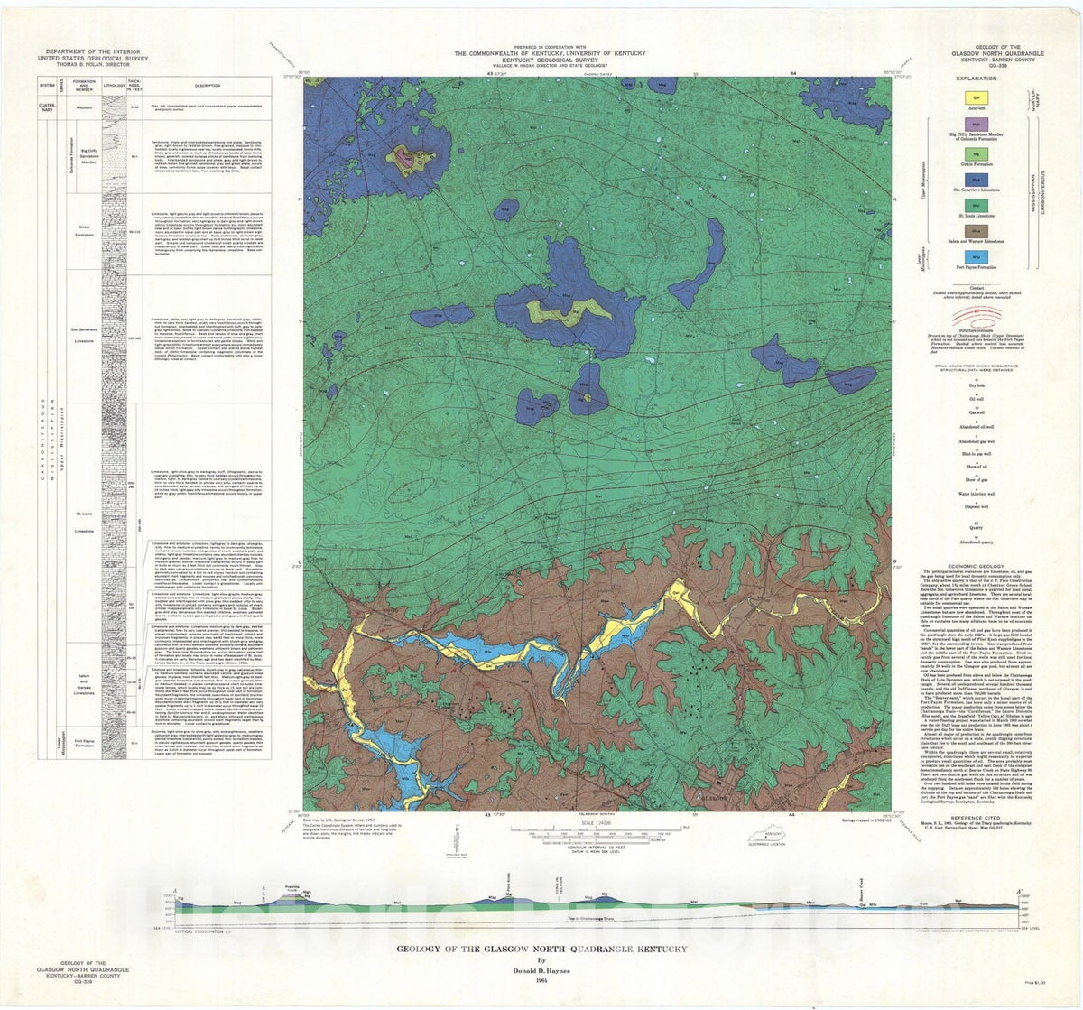 Map : Geology of the Glasgow North quadrangle, Kentucky, 1964 Cartography Wall Art :