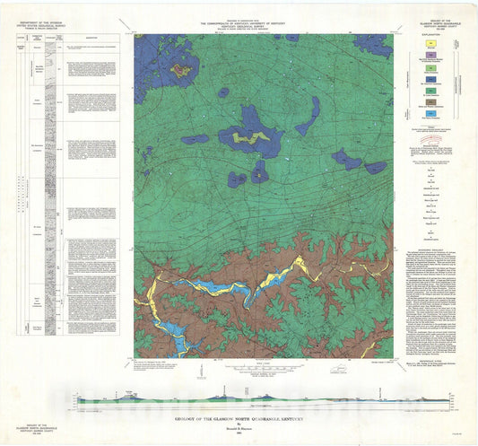 Map : Geology of the Glasgow North quadrangle, Kentucky, 1964 Cartography Wall Art :