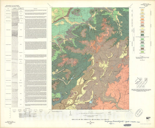 Map : Geology of the Roosevelt quadrangle, New Jersey, 1964 Cartography Wall Art :