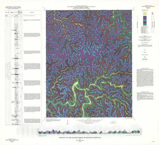 Map : Geology of the Hazard North quadrangle, Kentucky, 1964 Cartography Wall Art :