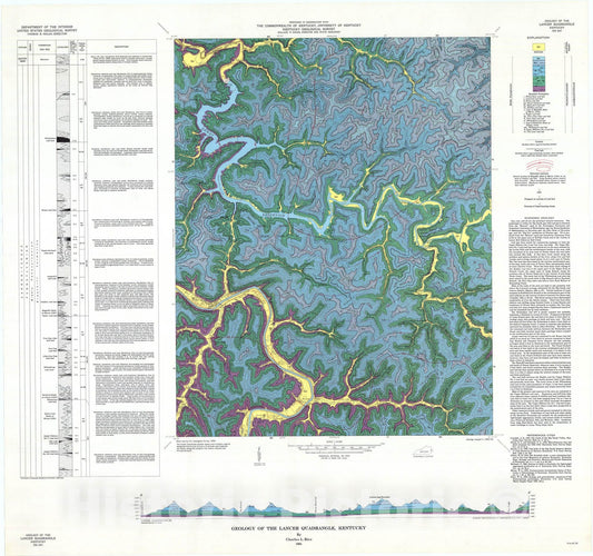 Map : Geology of the Lancer quadrangle, Kentucky, 1964 Cartography Wall Art :