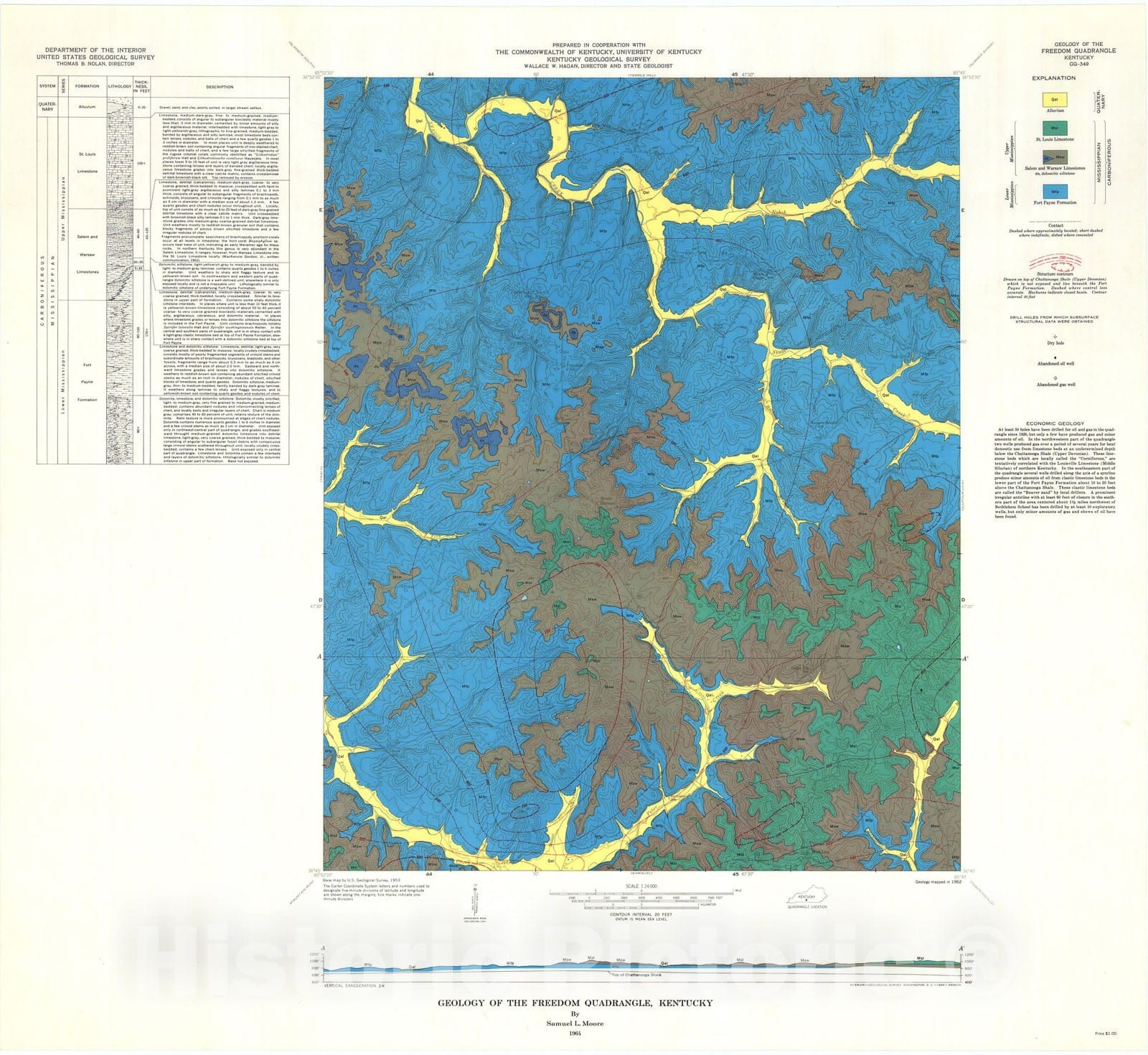 Map : Geology of the Freedom quadrangle, Kentucky, 1964 Cartography Wall Art :