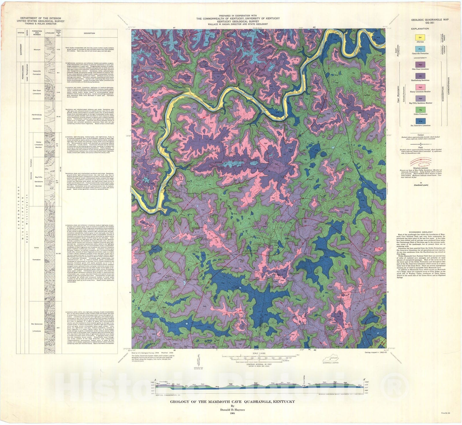 Map : Geology of the Mammoth Cave quadrangle, Kentucky, 1964 Cartography Wall Art :