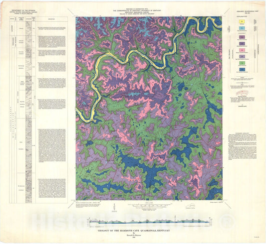 Map : Geology of the Mammoth Cave quadrangle, Kentucky, 1964 Cartography Wall Art :