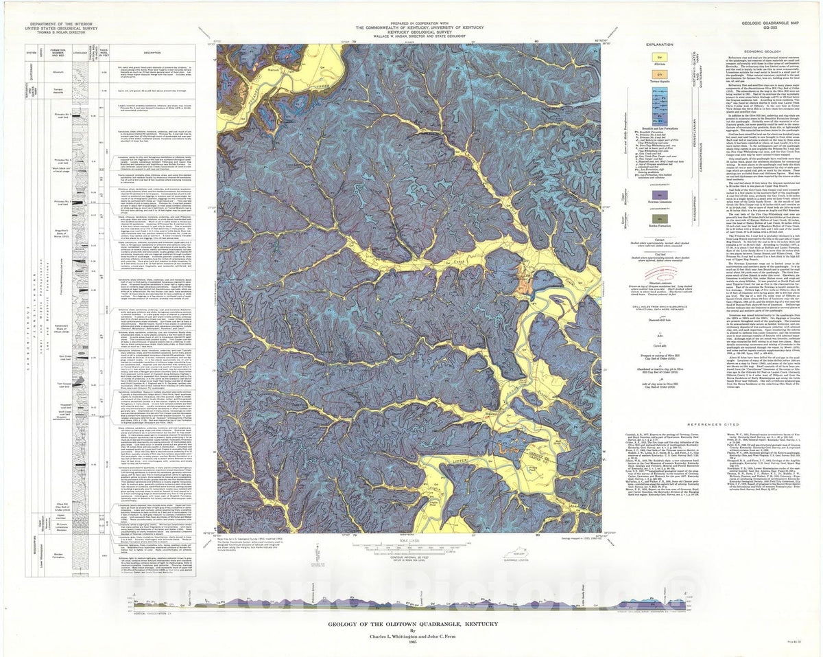 Map : Geology of the Oldtown quadrangle, Kentucky, 1965 Cartography Wall Art :