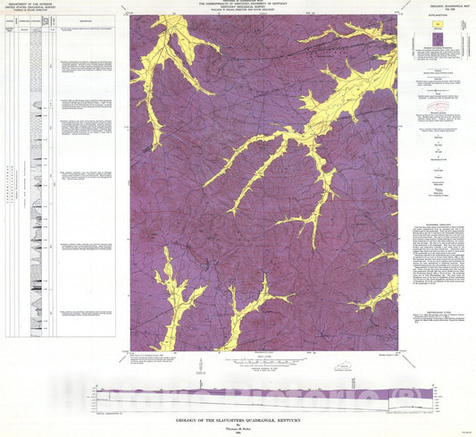 Map : Geology of the Slaughters quadrangle, Kentucky, 1964 Cartography Wall Art :