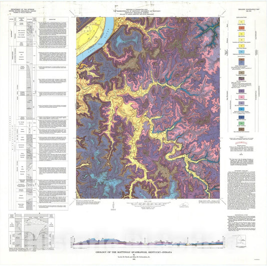 Map : Geology of the Mattingly quadrangle, Kentucky-Indiana, 1965 Cartography Wall Art :