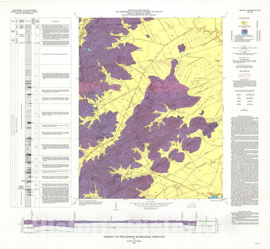 Map : Geology of the Hanson quadrangle, Kentucky, 1965 Cartography Wall Art :