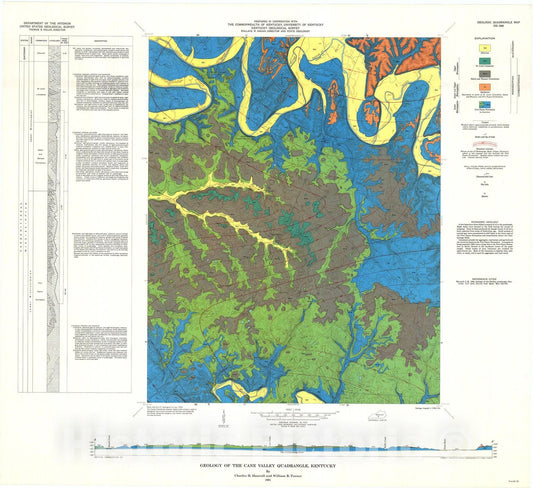 Map : Geology of the Cane Valley quadrangle, Kentucky, 1964 Cartography Wall Art :